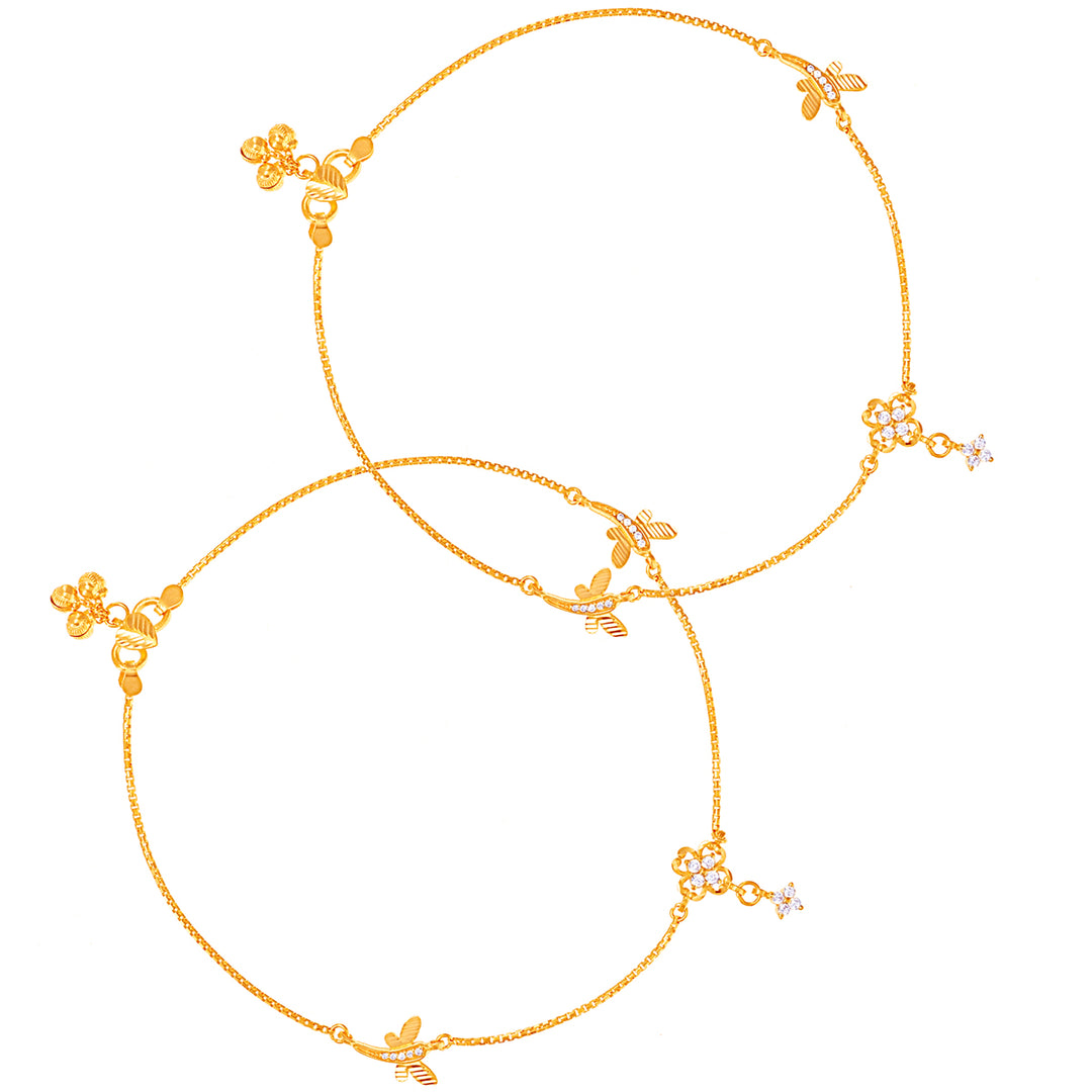 Glamorous 2pcs Payal With Gemstones in 22K Gold