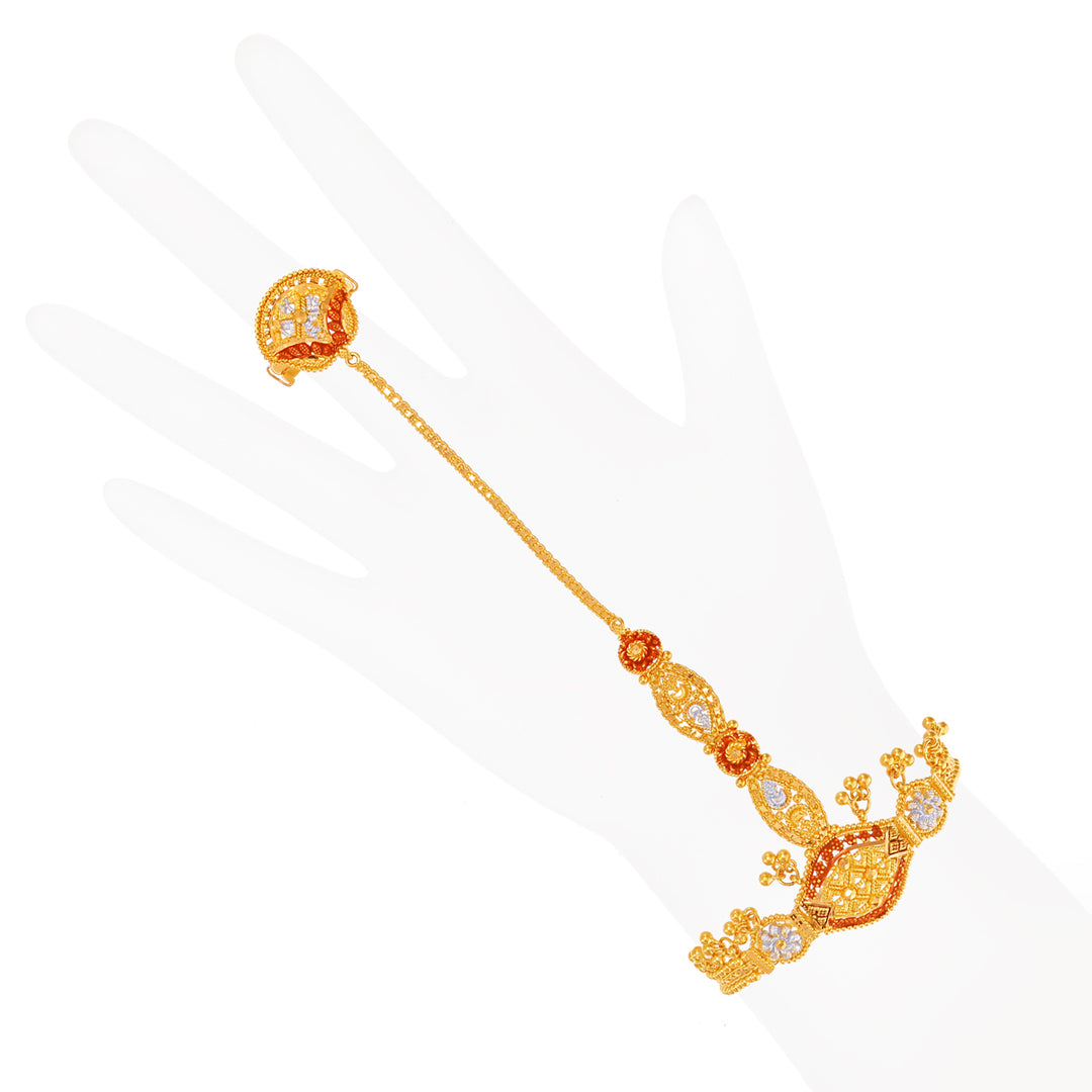Fascinating Three tone Finger Bracelet in 22K Gold