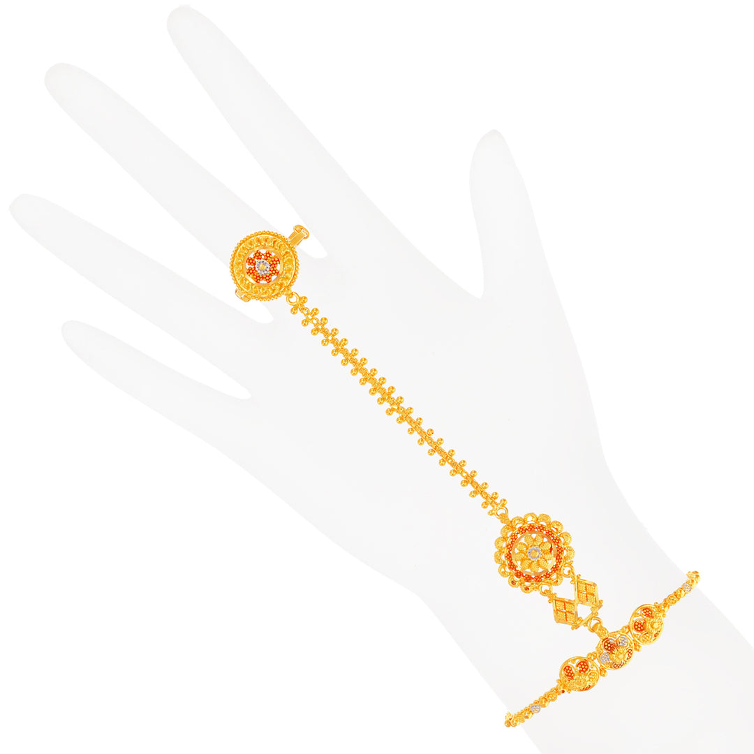 Endearing Three tone Finger Bracelet in 22K Gold
