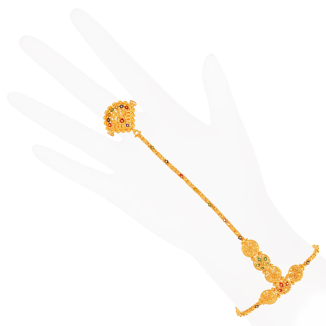 Fascinating Minakari Finger Bracelet in 22K Gold
