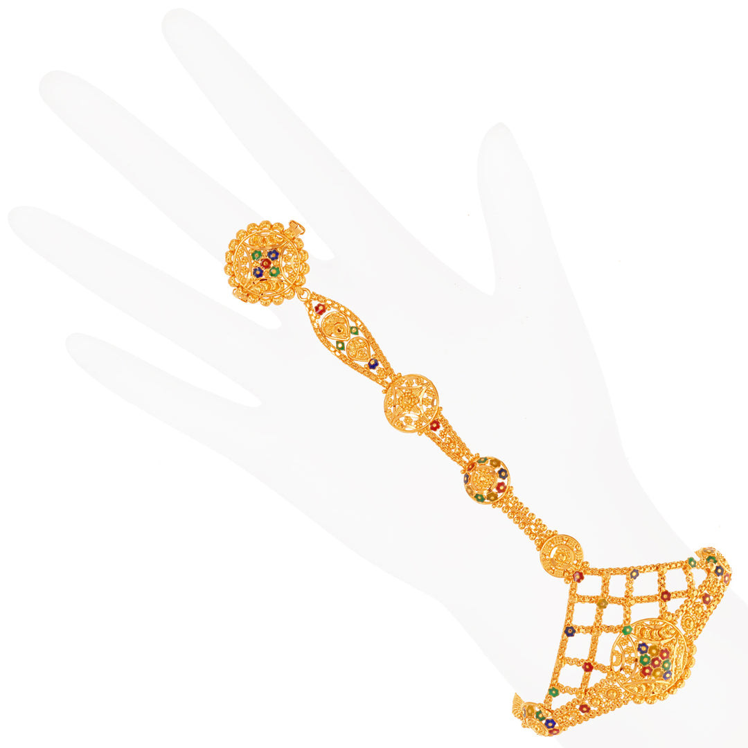 Opulent Minakari Finger Bracelet in 22K Gold