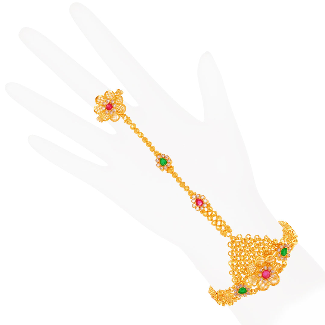 Charming Finger Bracelet With Gemstones in 22K Gold