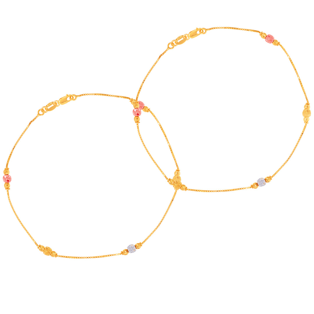 Intriguing Three tone 2pcs Payal in 22K Gold