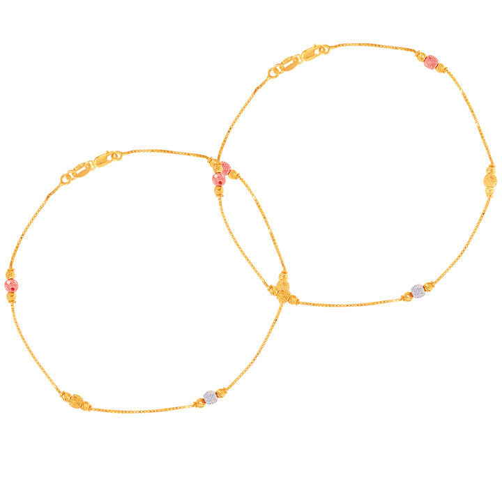 Intriguing Three tone 2pcs Payal in 22K Gold