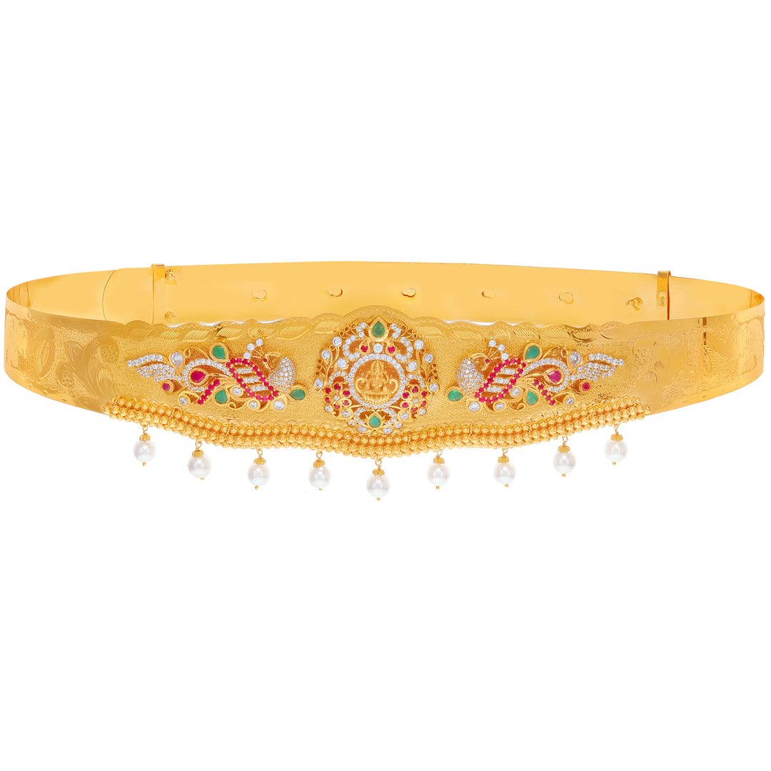 Laxmi Waist Band / Vaddanam with Ruby Emerald Pearl & CZ in 22K Gold