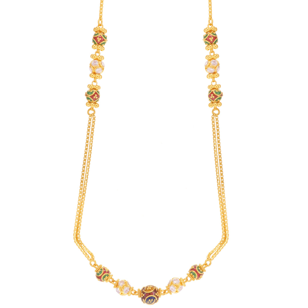 Kids Ball Minakari 14" Chain With CZ in 22K Gold