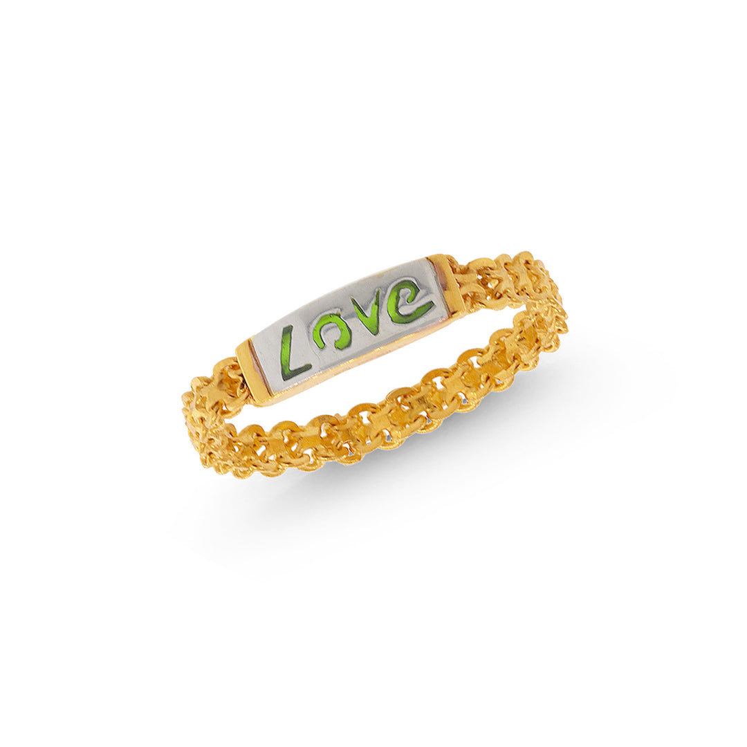 Love Chain Ring with Minakari in 22K Gold