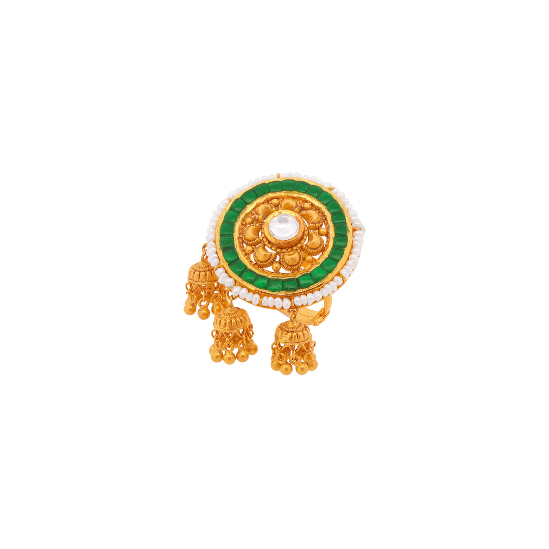 Charming Adjustable Antique Ring With Kundan & Pearl in 22K Gold