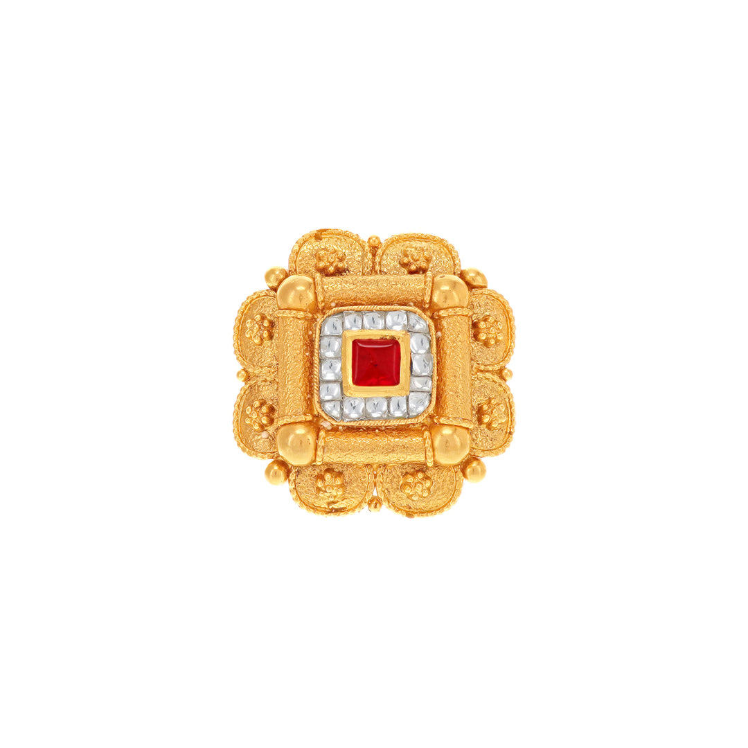 Artisan Antique Adjustable Ring With Kundan & Ruby in 22K Gold