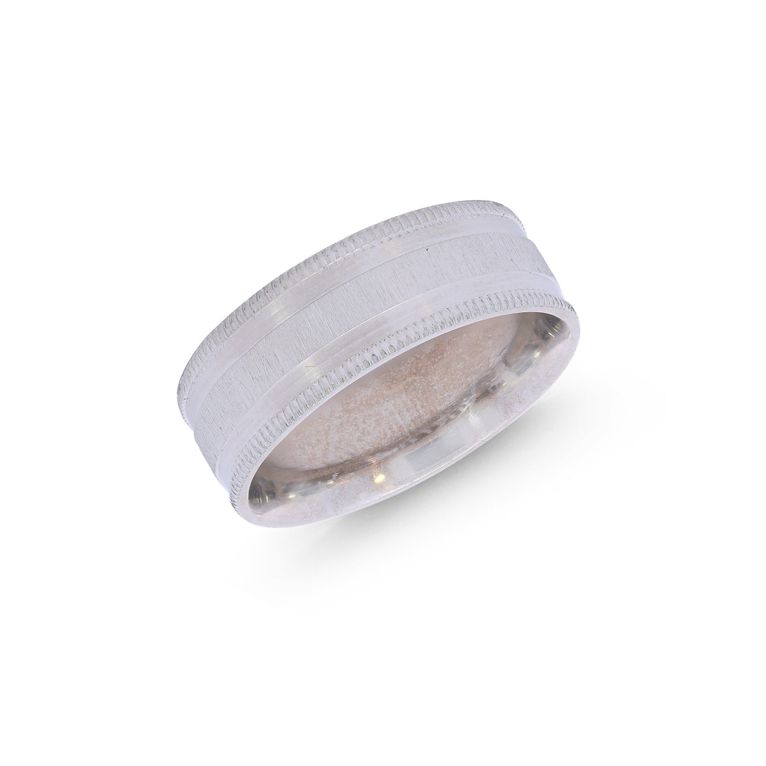 9.5 Size White Gold Milgrain Band in 18K White Gold