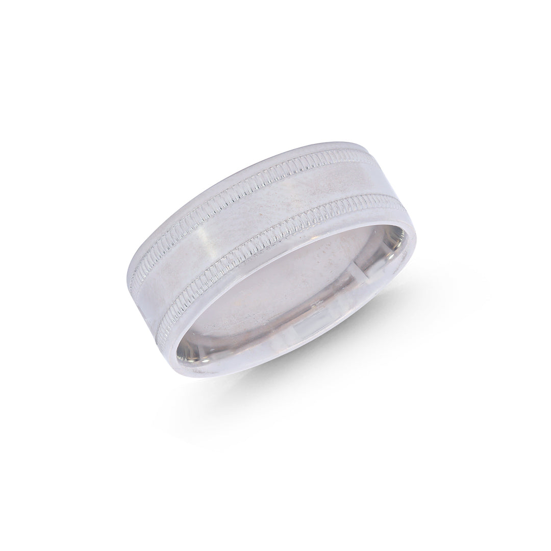 9 Size White Gold Milgrain Band in 18K White Gold