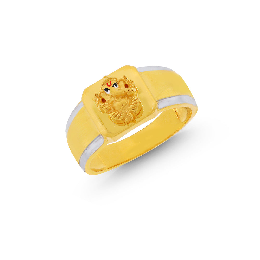 Ganesh Two tone Men's Ring with Minakari in 22K Gold