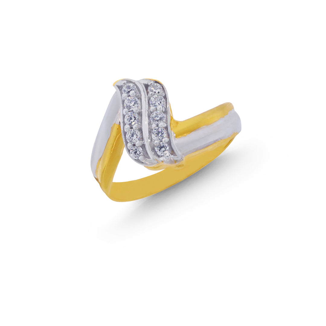 Sophisticated Two Tone Ring with CZ In 22K Gold