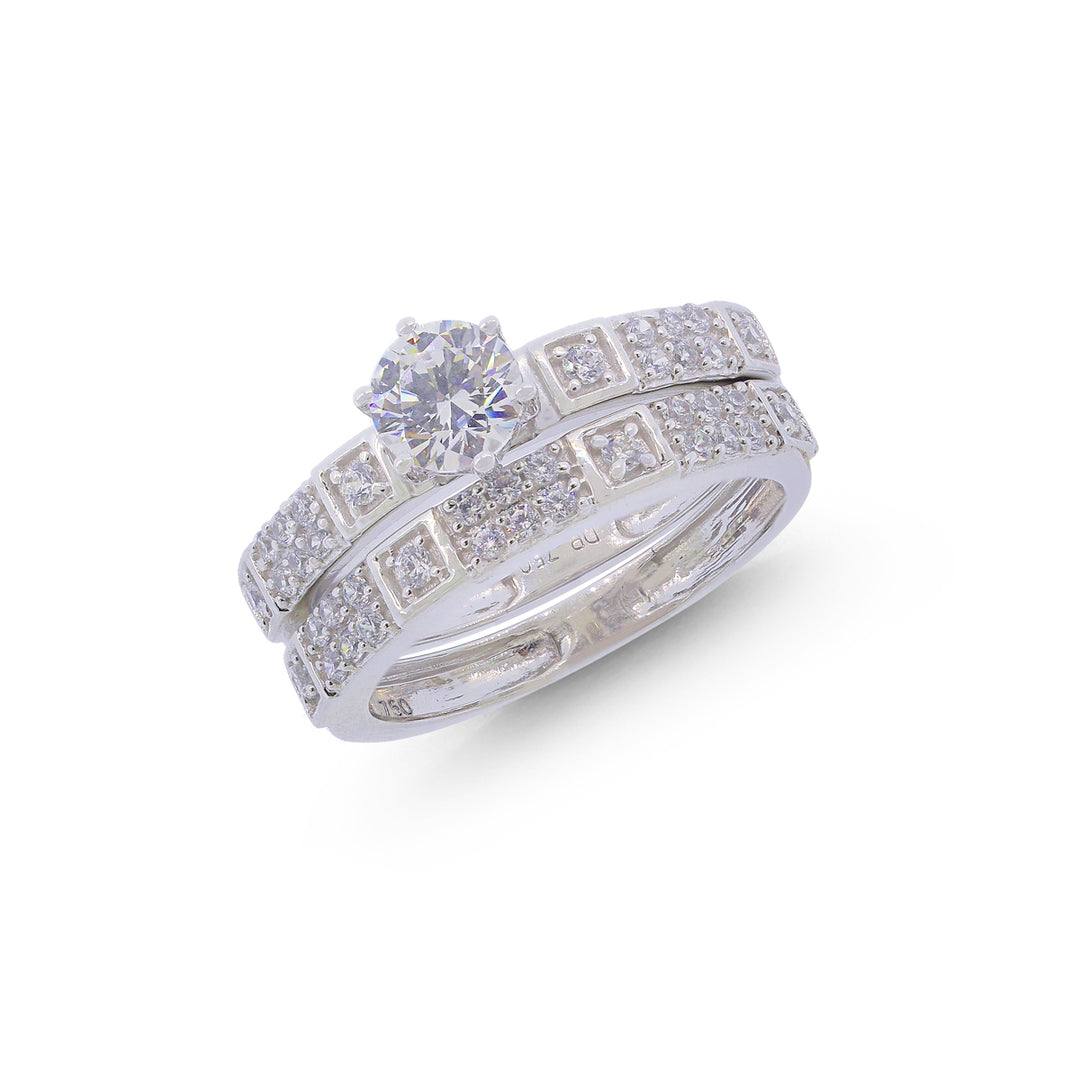 Beautiful Duo Ring with CZ in 18K White Gold