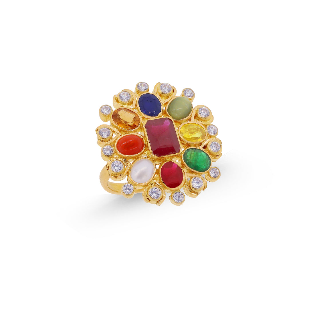 Enchanting Ring With Navratan in 22K Gold