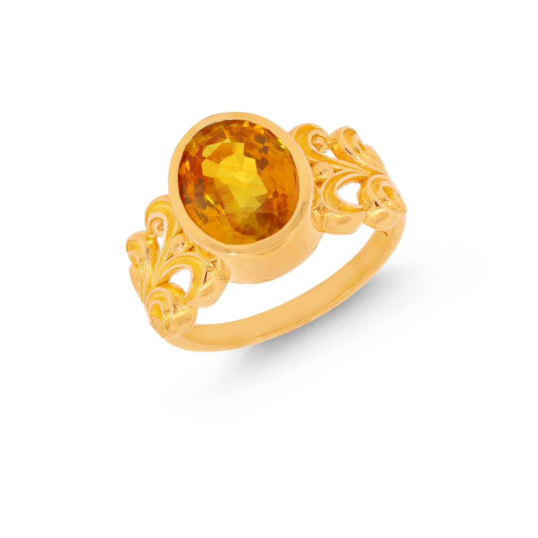 4.2Ct Yellow Sapphire Astrological Ring in 22K Gold