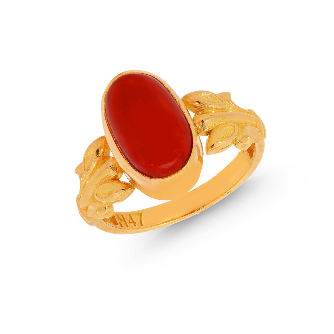 3.7Ct Coral Astrological Ring in 22K Gold