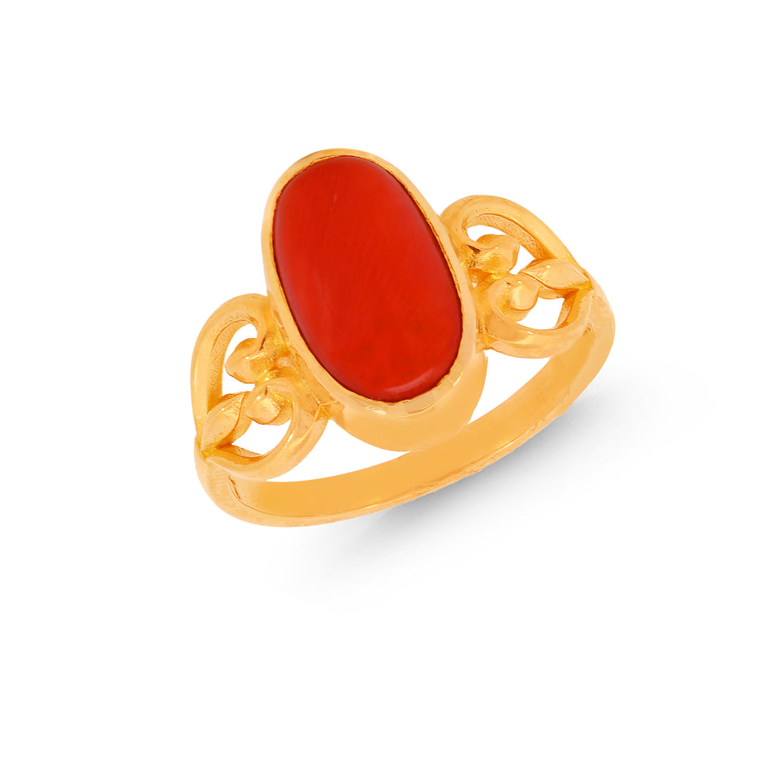 3.4Ct Coral Astrological Ring in 22K Gold