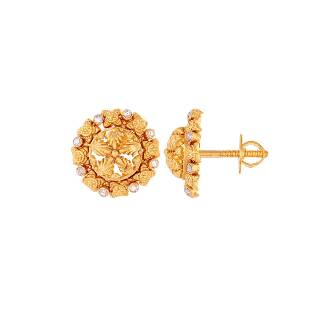 Artistic Antique Earrings With CZ in 22K Gold