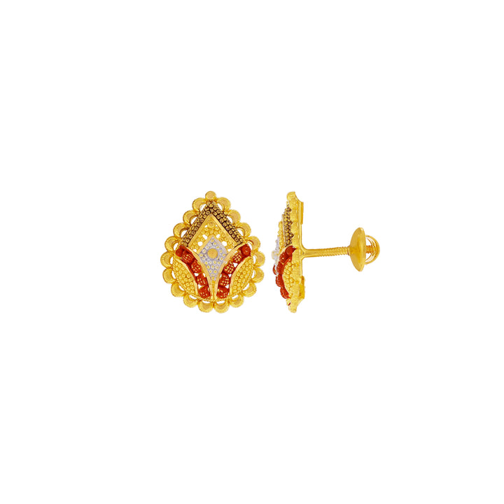 Artistic Three Tone Earrings in 22K Gold