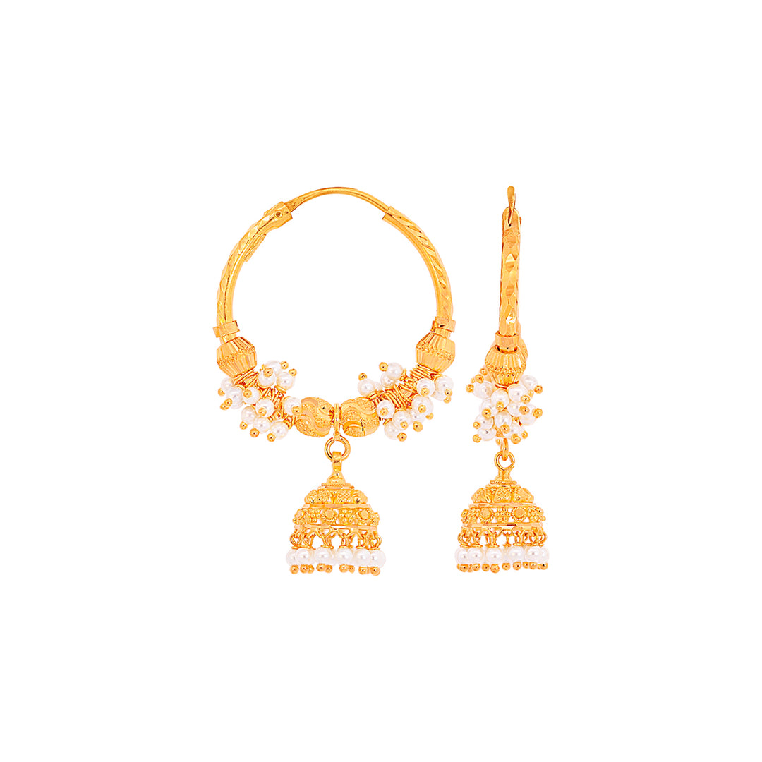 Lovely Bali/Hoops With Pearl in 22K Gold