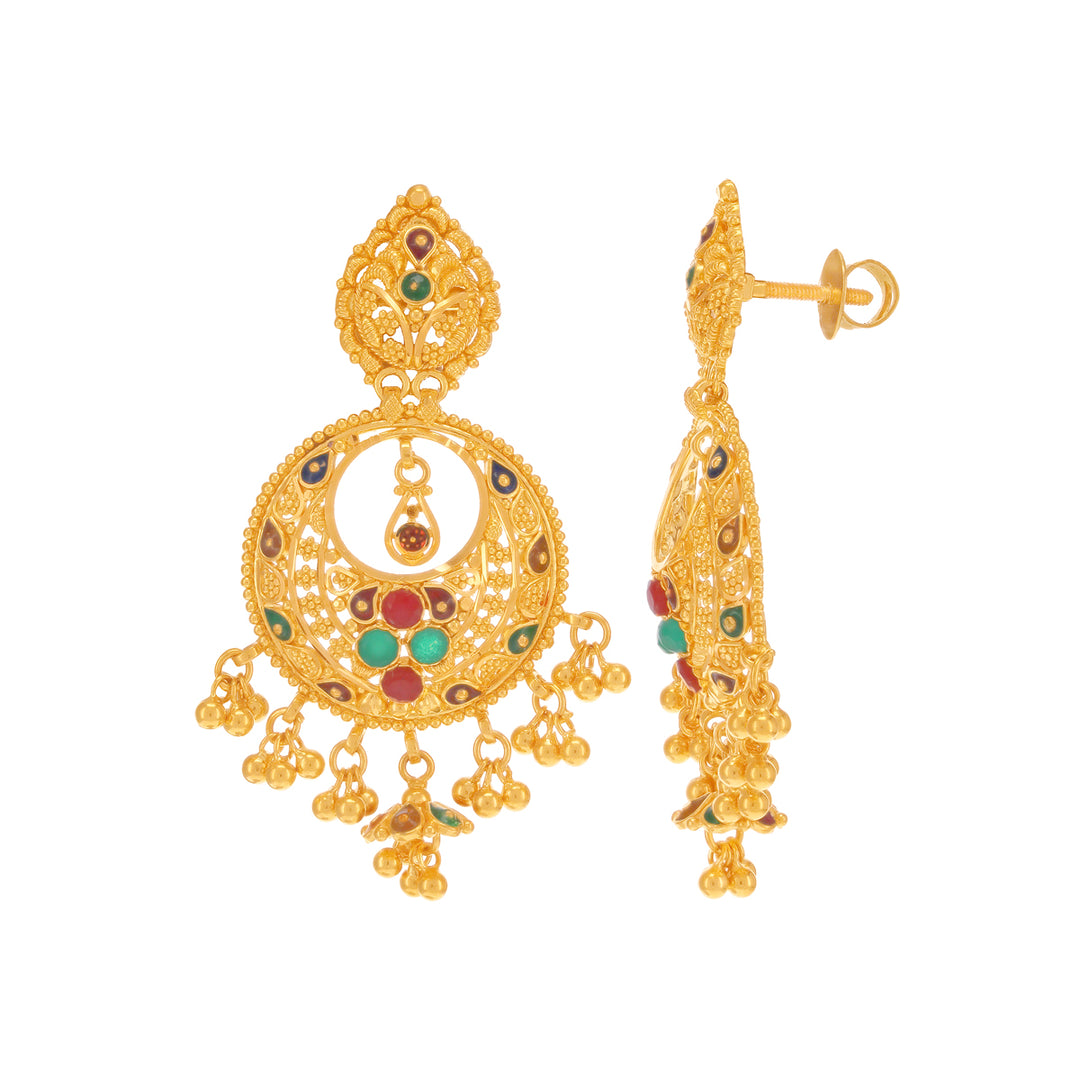 Artistic Minakari Chandbali With Ruby & Emerald in 22K Gold