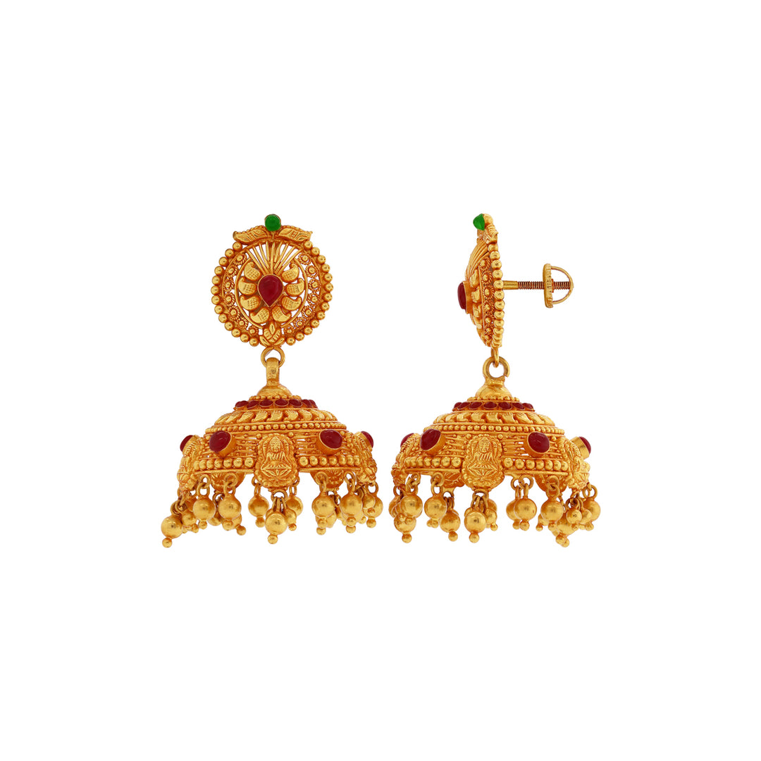 Beautiful Antique Laxmi Jhumkha With Ruby & Emerald in 22K Gold
