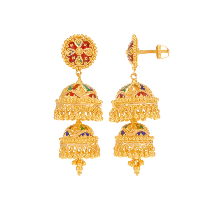 Delightful Minakari Jhumkha in 22K Gold