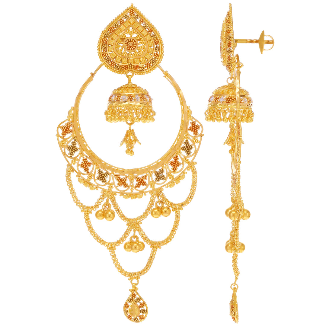 Enchanting Three tone Chandbali in 22K Gold