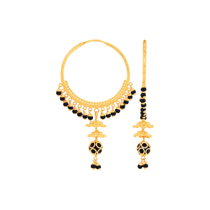 Stunning Bali/Hoops With Black Beads in 22K Gold