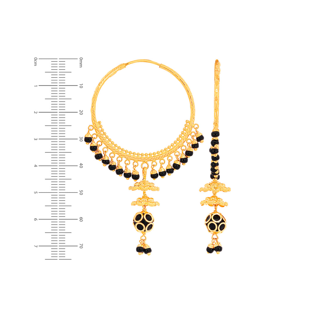 Stunning Bali/Hoops With Black Beads in 22K Gold