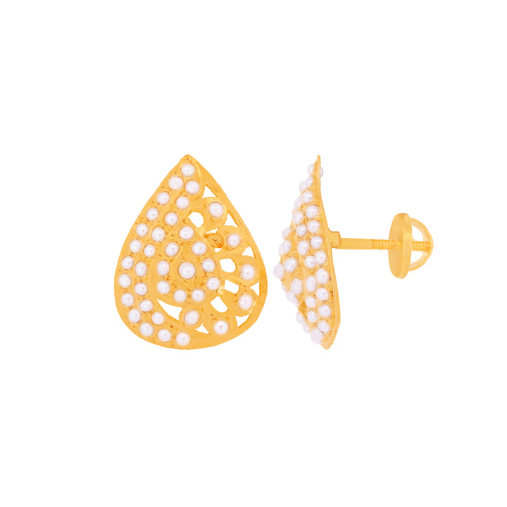 Opulent Earrings With Pearl in 22K Gold