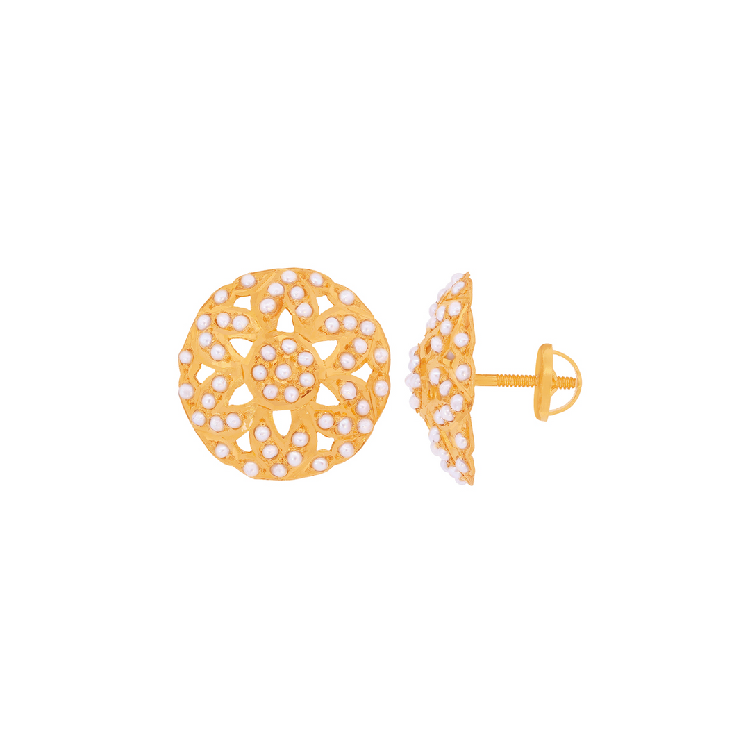 Intricate Earrings With Pearl in 22K Gold