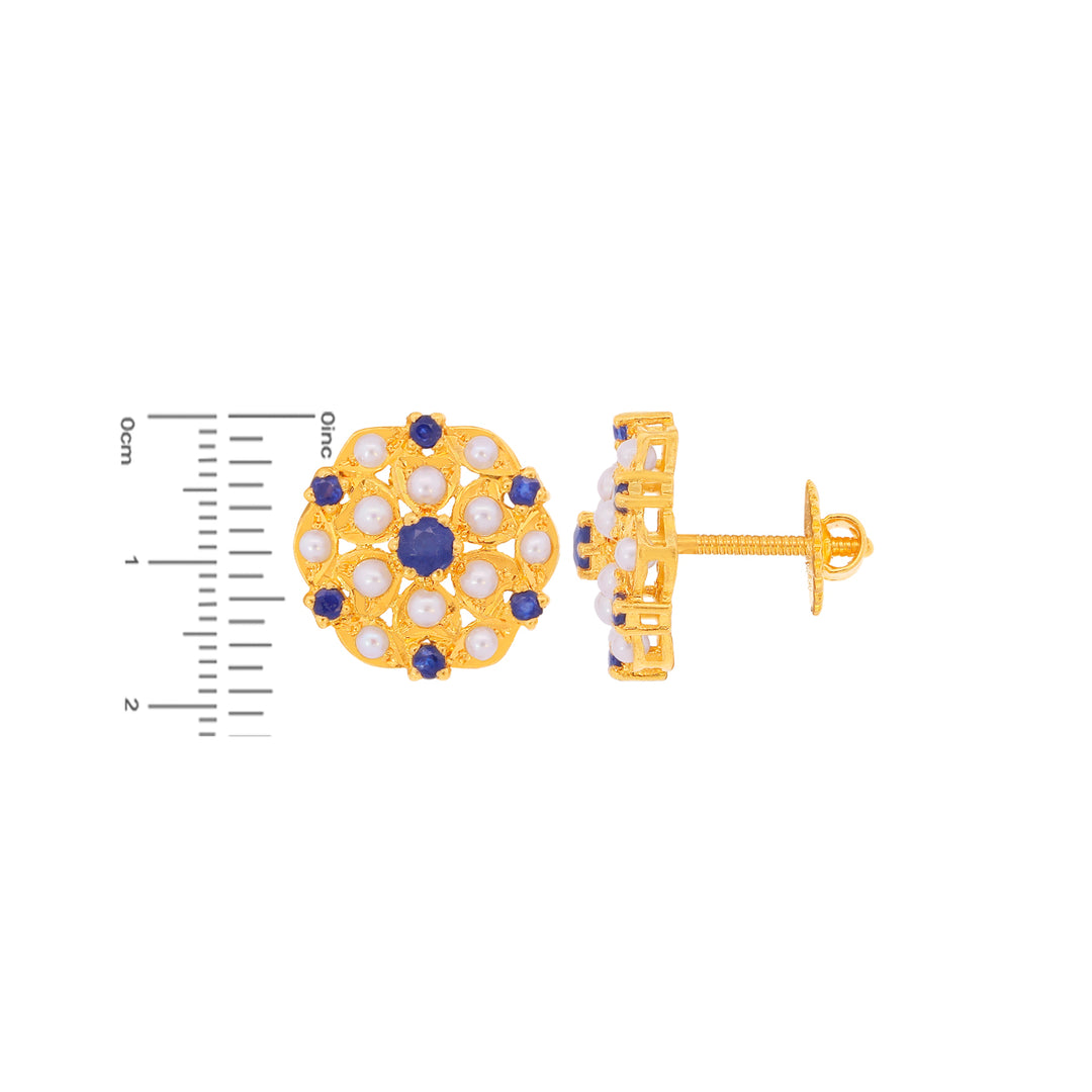 Opulent Earrings With Sapphir & Pearl in 22K Gold