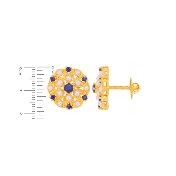 Opulent Earrings With Sapphir & Pearl in 22K Gold