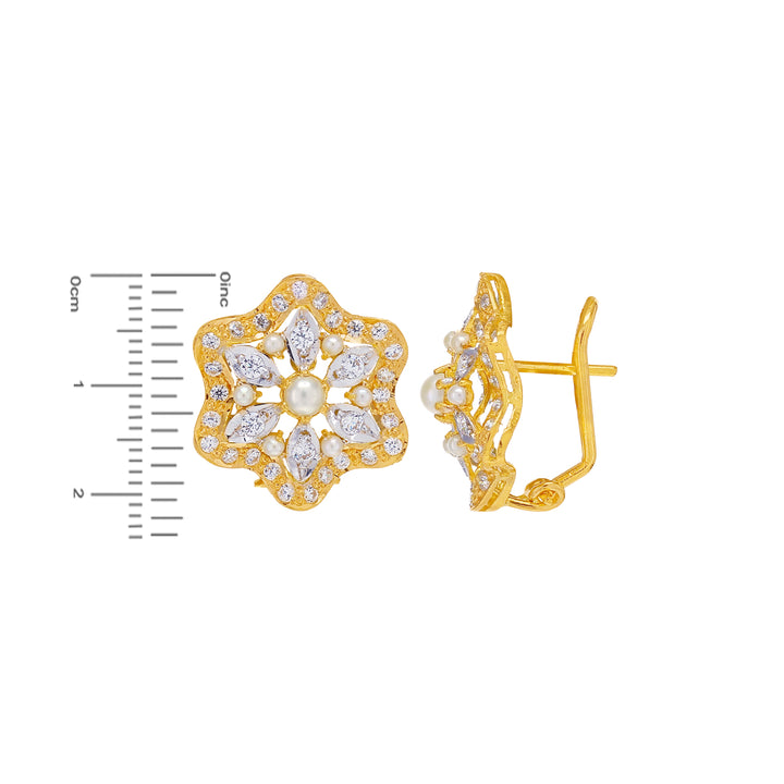 Alluring Earrings with Pearl & CZ in 22K Gold