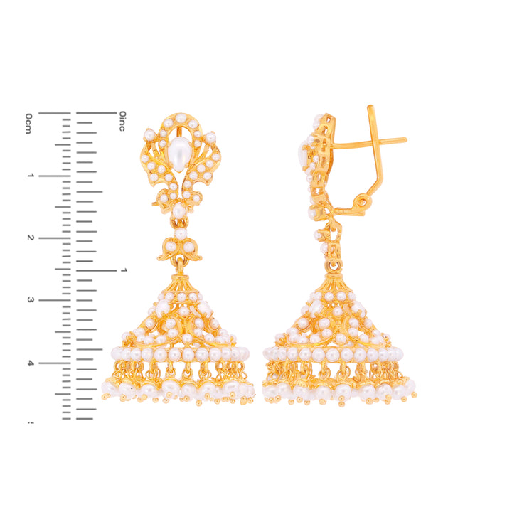 Brilliant Jhumkha With Pearl in 22K Gold