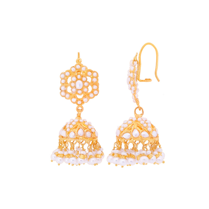 Brilliant Jhumkha With Pearl in 22K Gold
