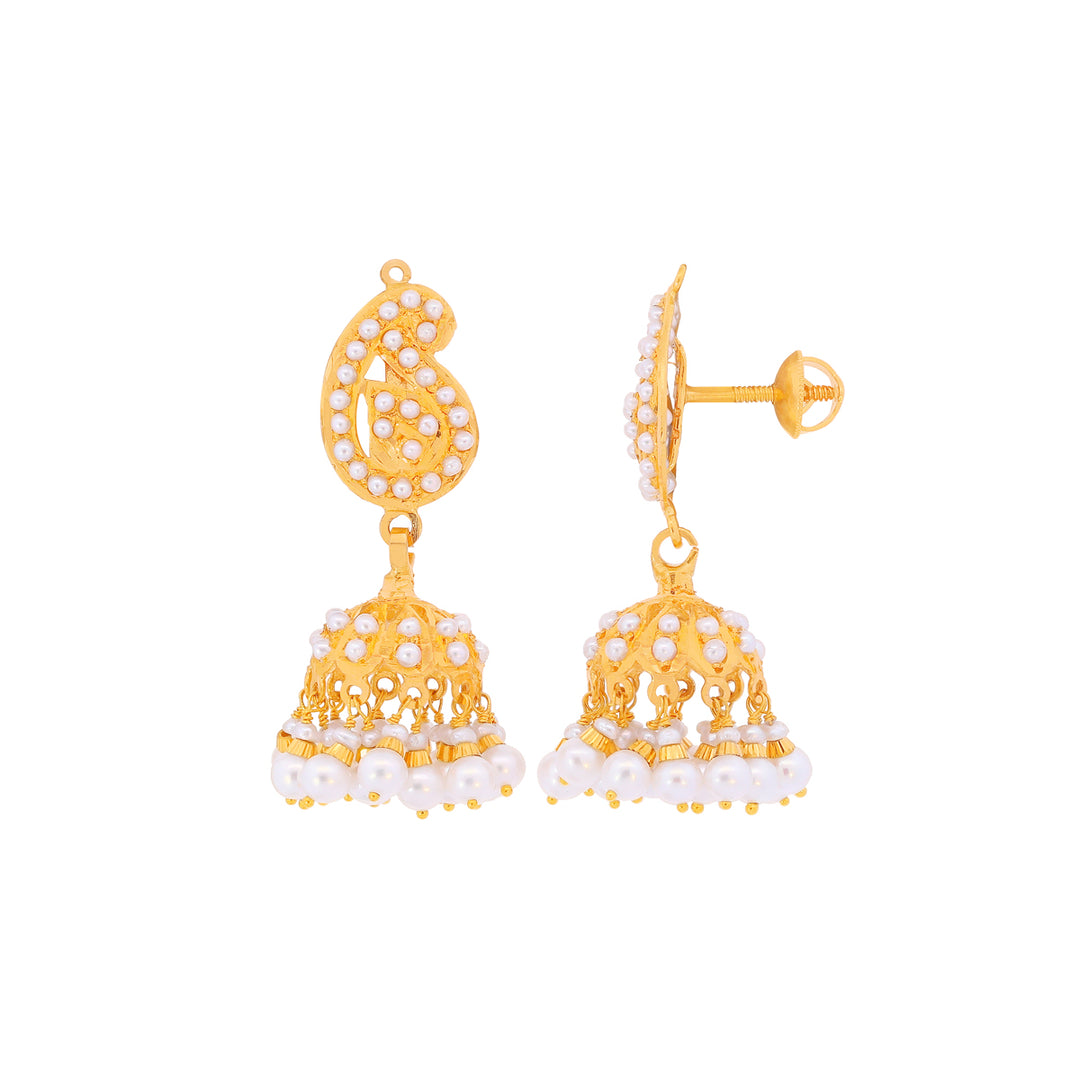 Alluring Jhumkha With Pearl in 22K Gold