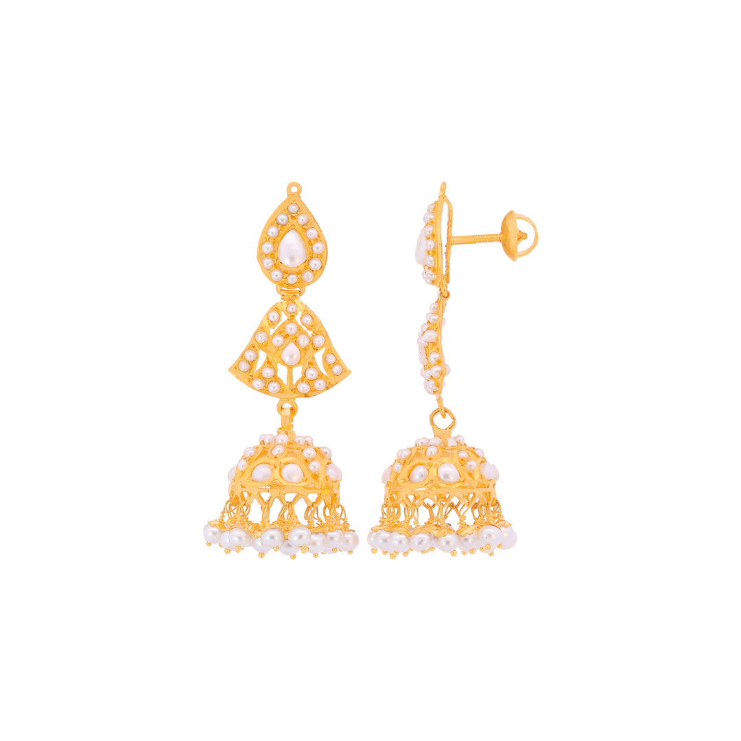 Attractive Jhumkha With Pearl in 22K Gold