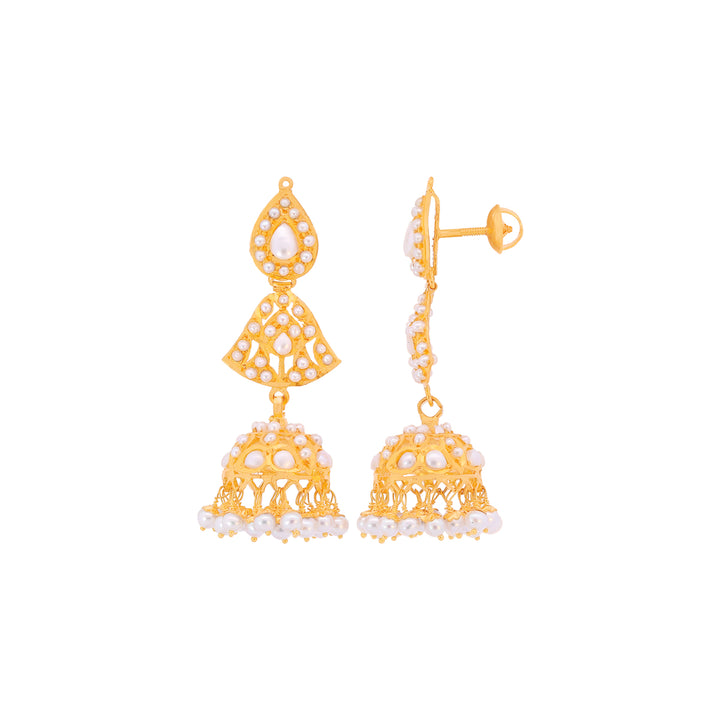Attractive Jhumkha With Pearl in 22K Gold