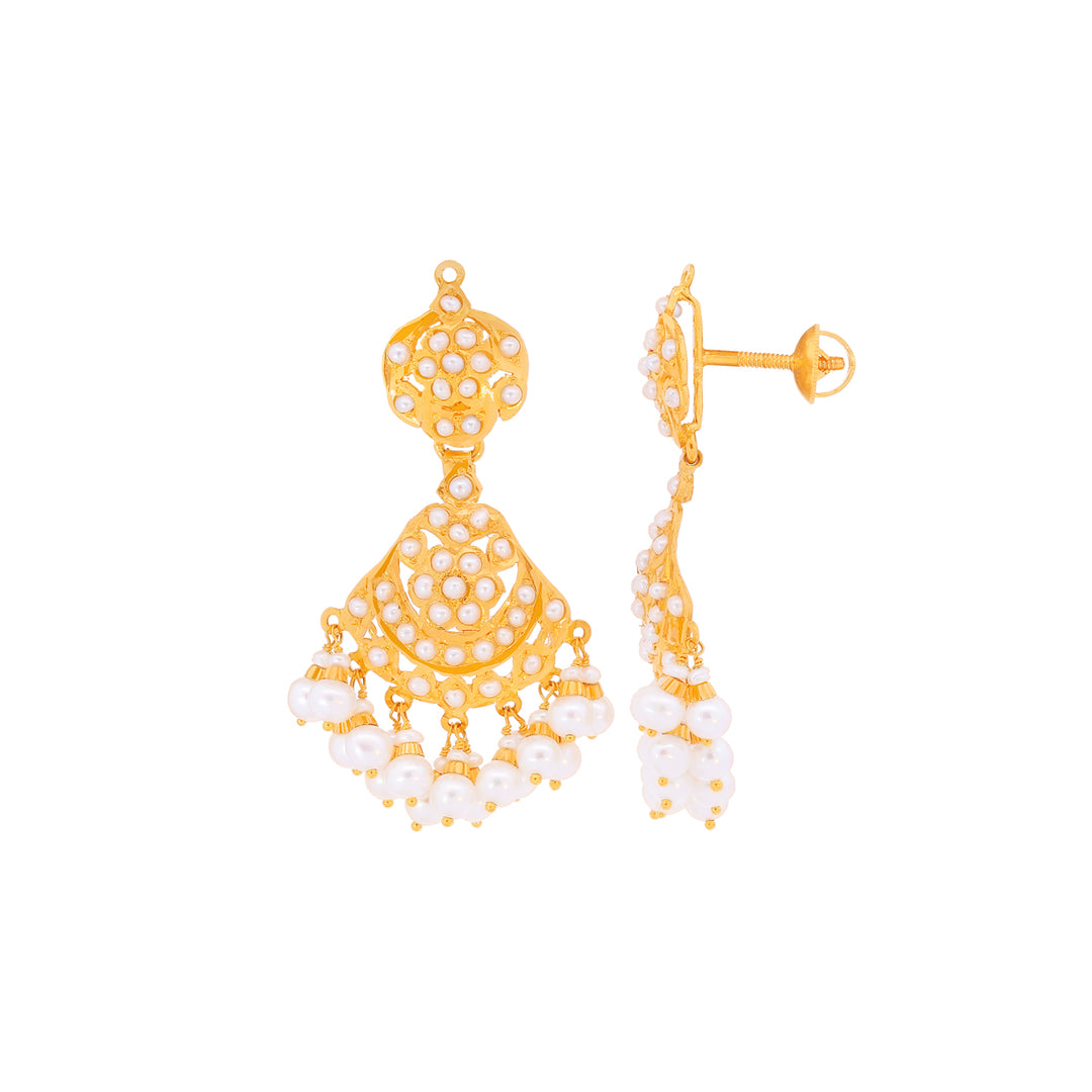 Enchanting Earrings With Pearl in 22K Gold