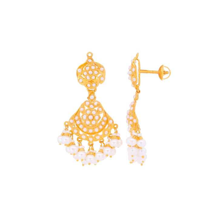 Enchanting Earrings With Pearl in 22K Gold