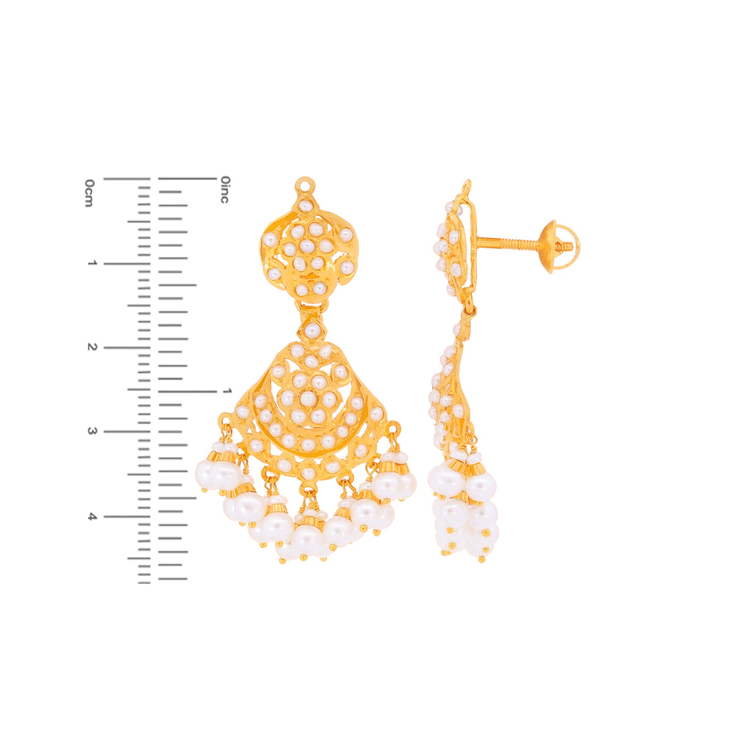 Enchanting Earrings With Pearl in 22K Gold