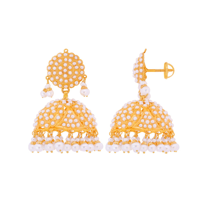 Intriguing Jhumkha With Pearl in 22K Gold