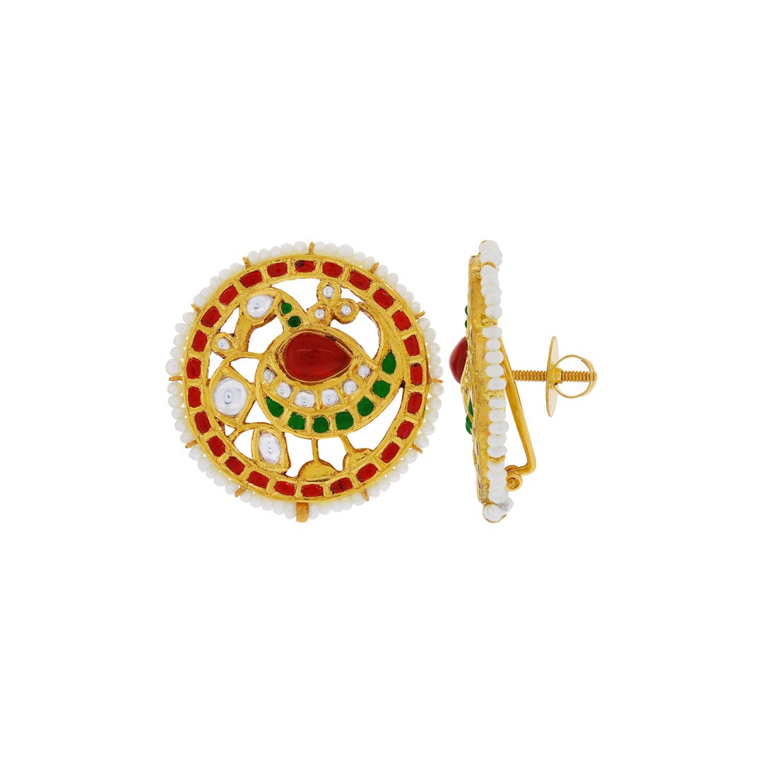 Hand-crafted Antique Earrings with Kundan Gemstones in 22K Gold
