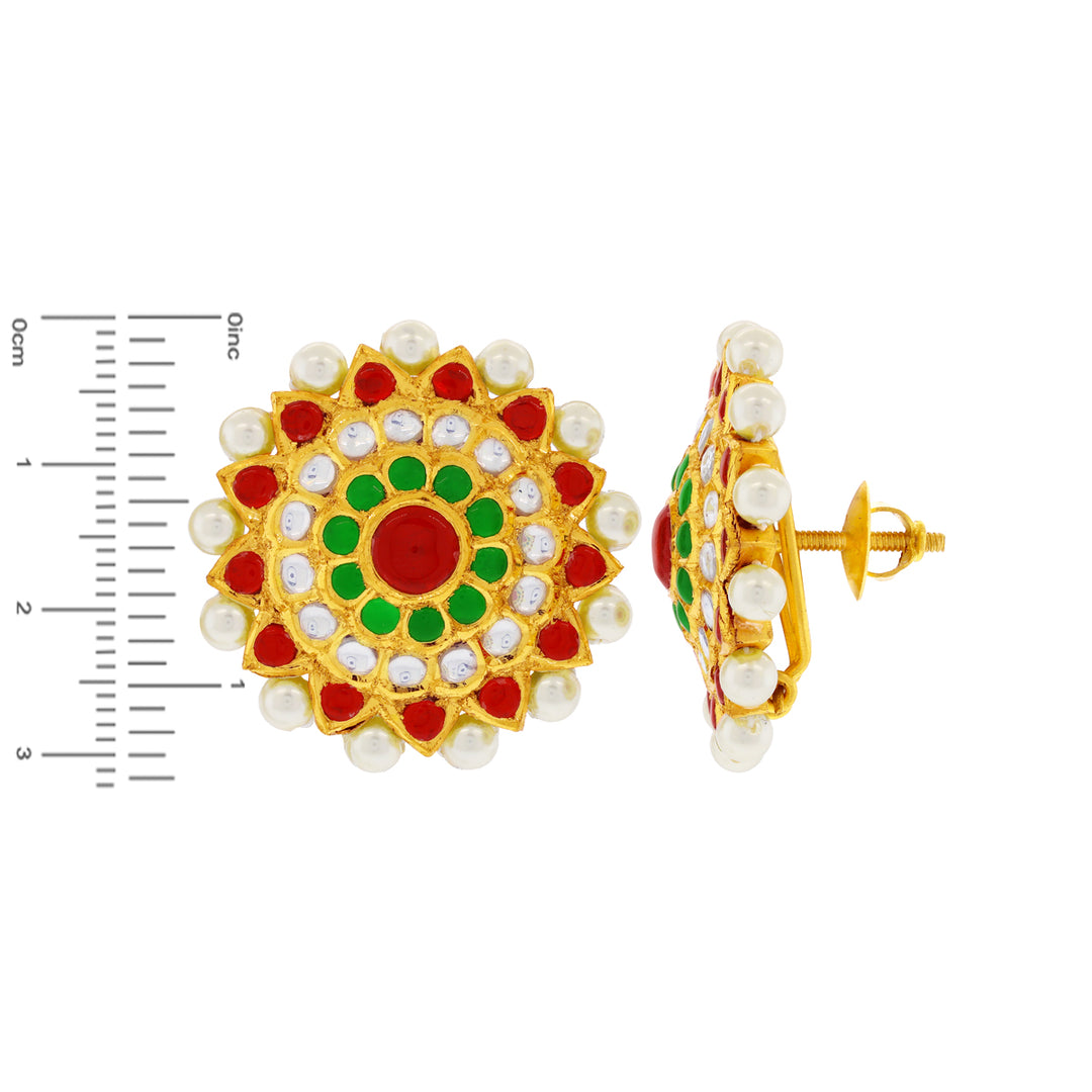 Ornamental Antique Earrings with Kundan Gemstones in 22K Gold