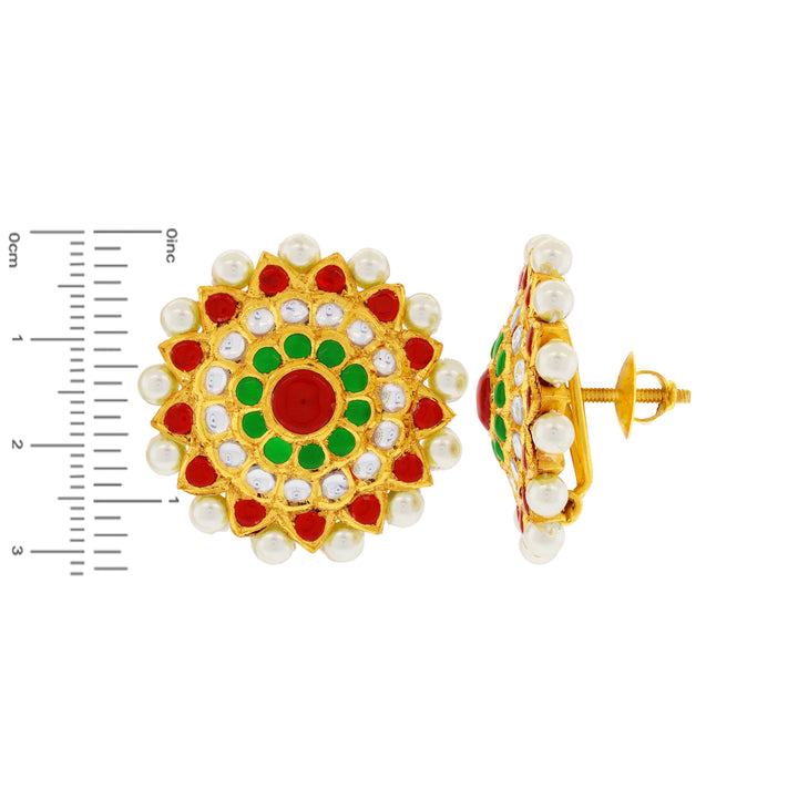 Ornamental Antique Earrings with Kundan Gemstones in 22K Gold
