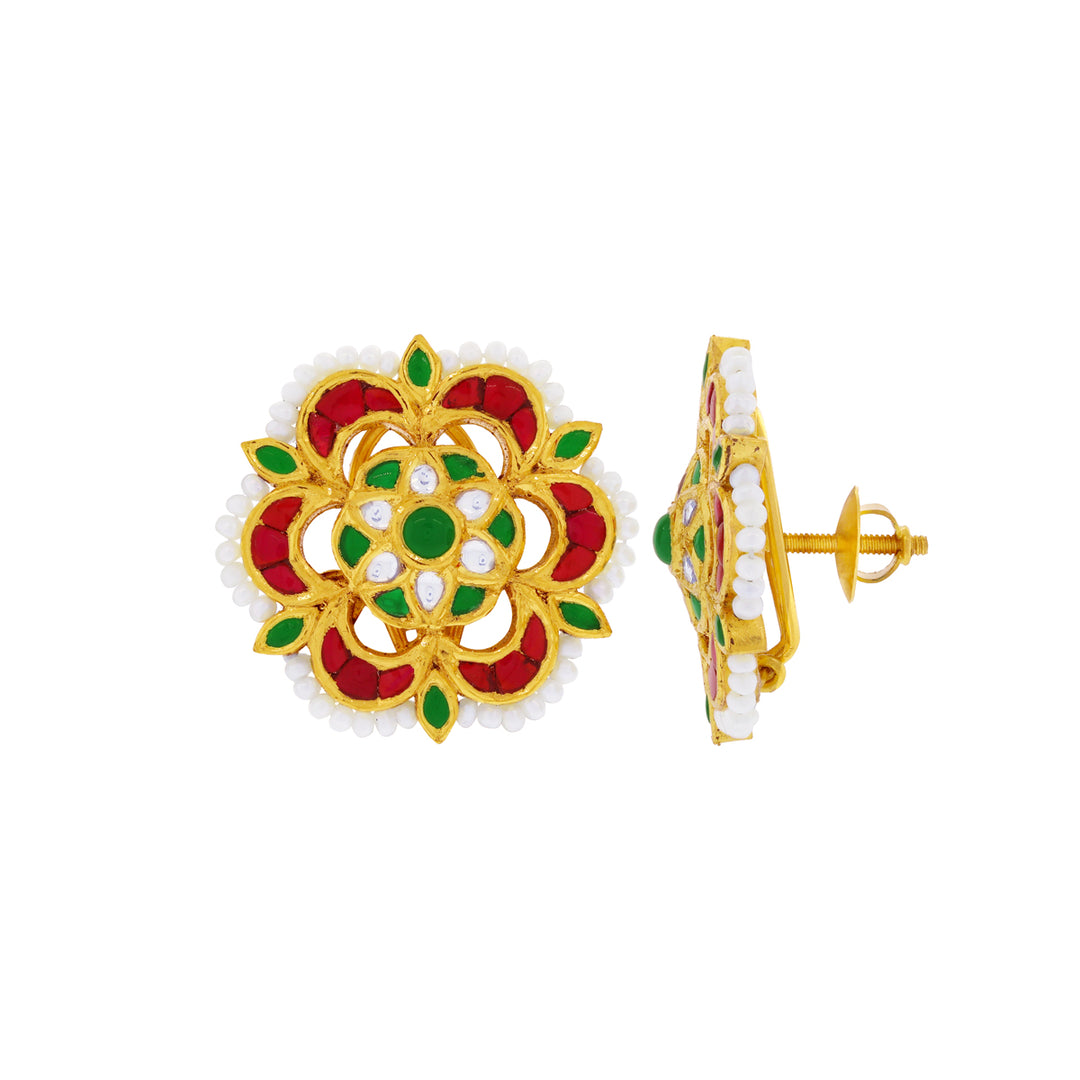 Exquisite Antique Earrings with Kundan Gemstones in 22K Gold