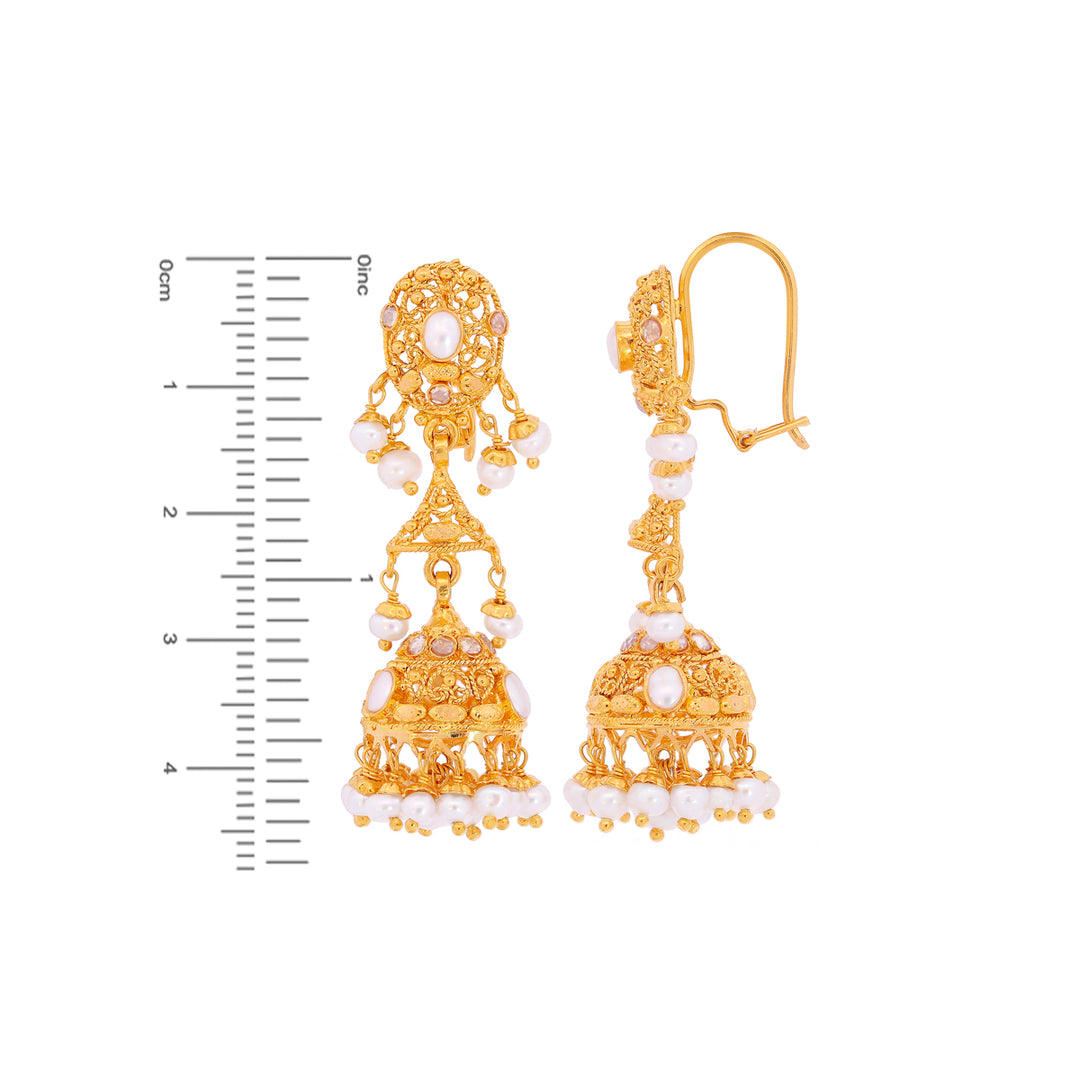 Lovely Antique Jhumkha With Pearl & CZ in 22K Gold